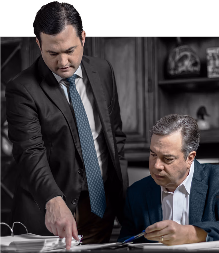 Lawyers Trey and Justin working