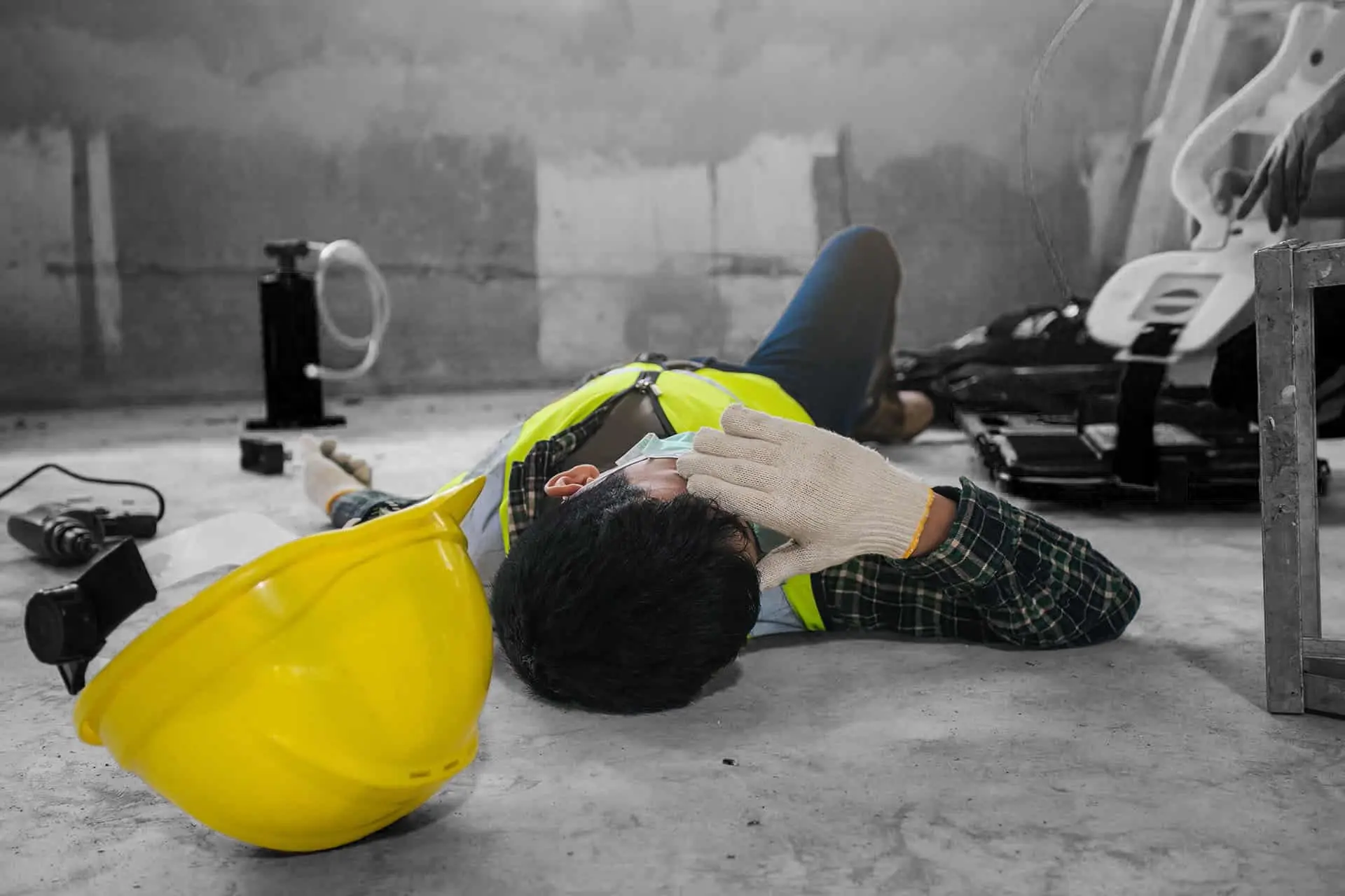 Employee builder accident in construction site work.