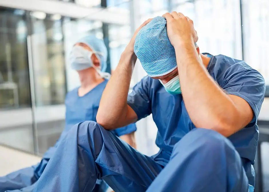 Two exhausted and desperate surgeons