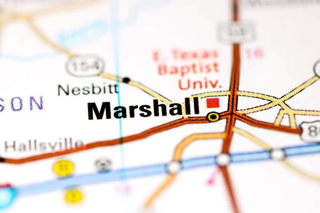 Marshall. Texas. Usa on a map