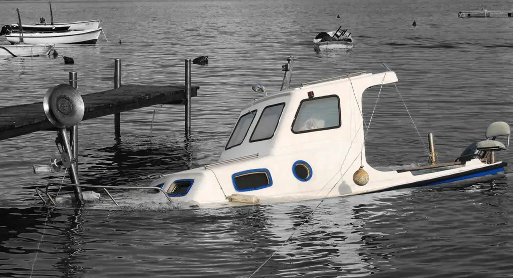 Sunken boat near the pier