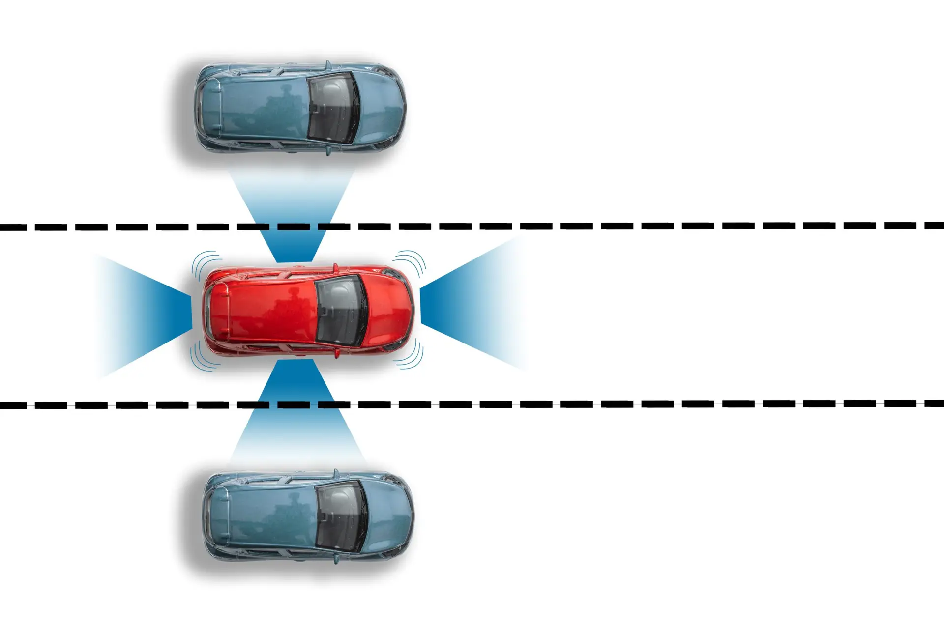 a graphic of a red vehicle using a lane departure system