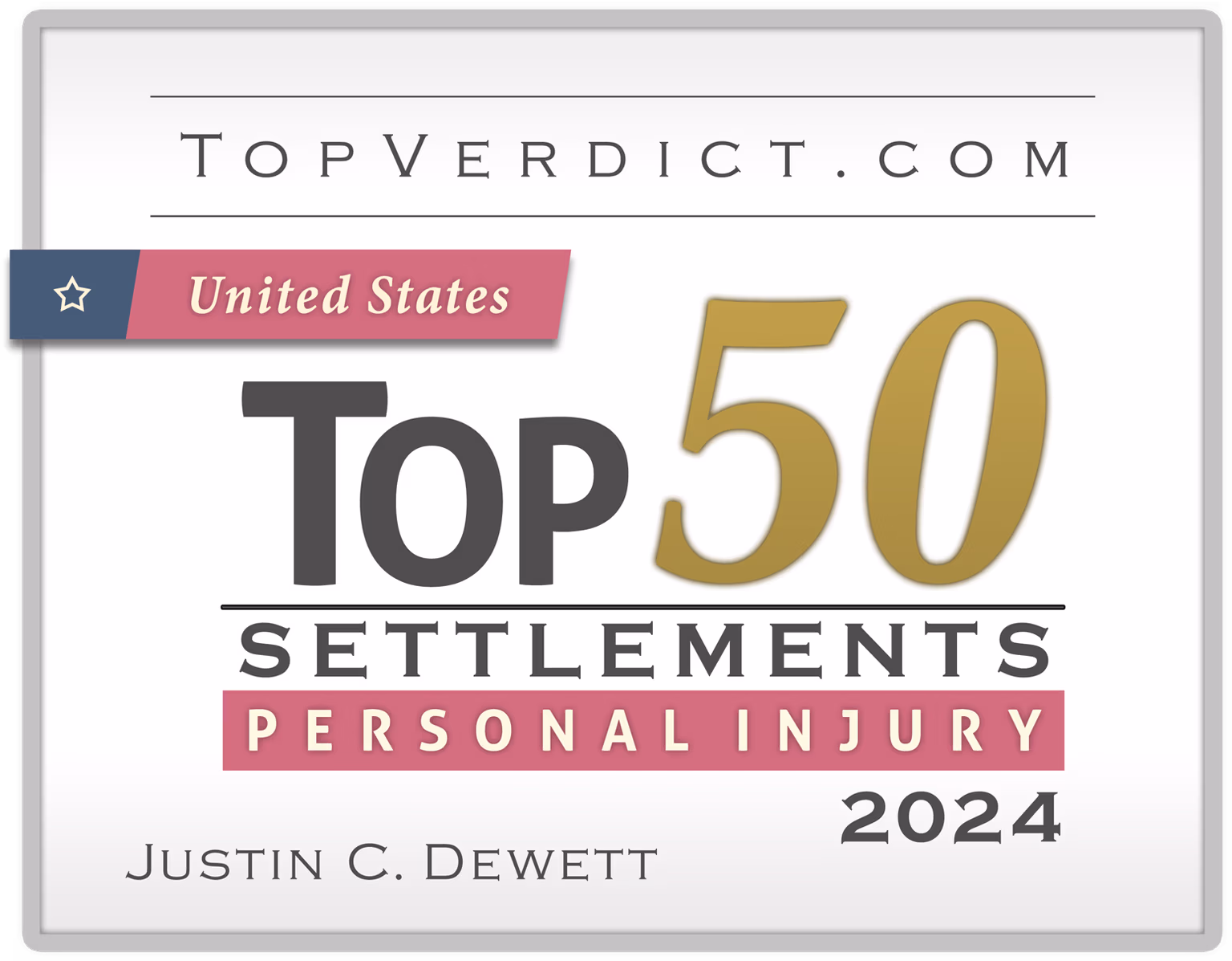 Justin Dewett - Top 50 Personal Injury Settlements United States 2024