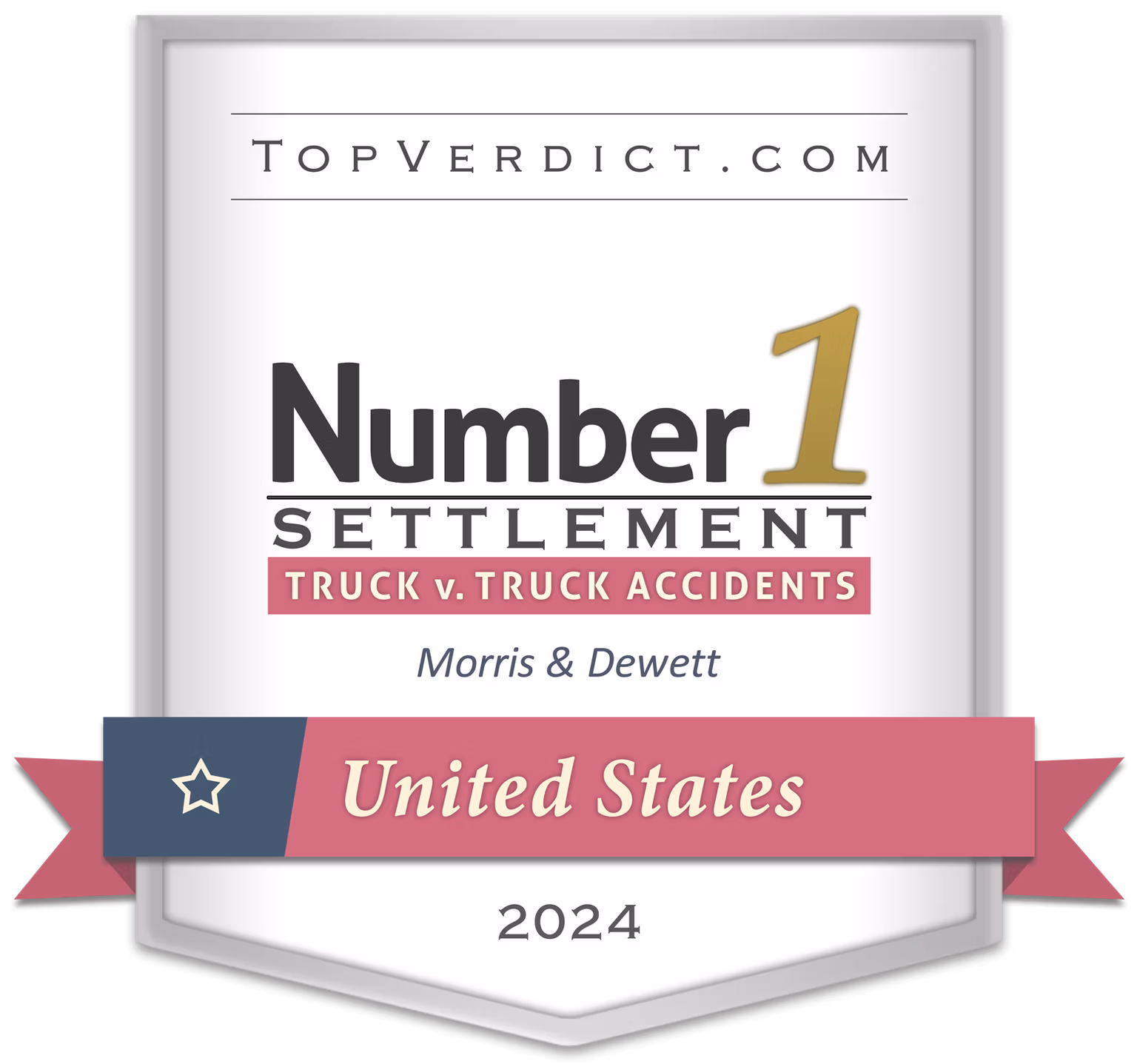 TopVerdict.com Number 1 Truck v. Truck Accident Settlement in the United States 2024, verified award seal